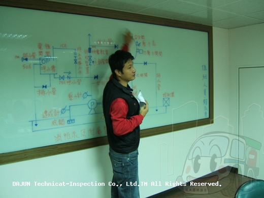 我們的彬哥辛辛苦苦的把消防水系圖面給千呼萬喚→死出來了，不知道大家有沒有聽的很模糊阿？ㄟㄟㄟ~~請問下面那個昨天你是值班嗎？怎麼還在睡阿？